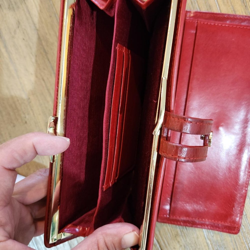 ABAS Wallet Vintage Kiss lock Reddish Orange w/ gold Veins EUC - Picture 5 of 8